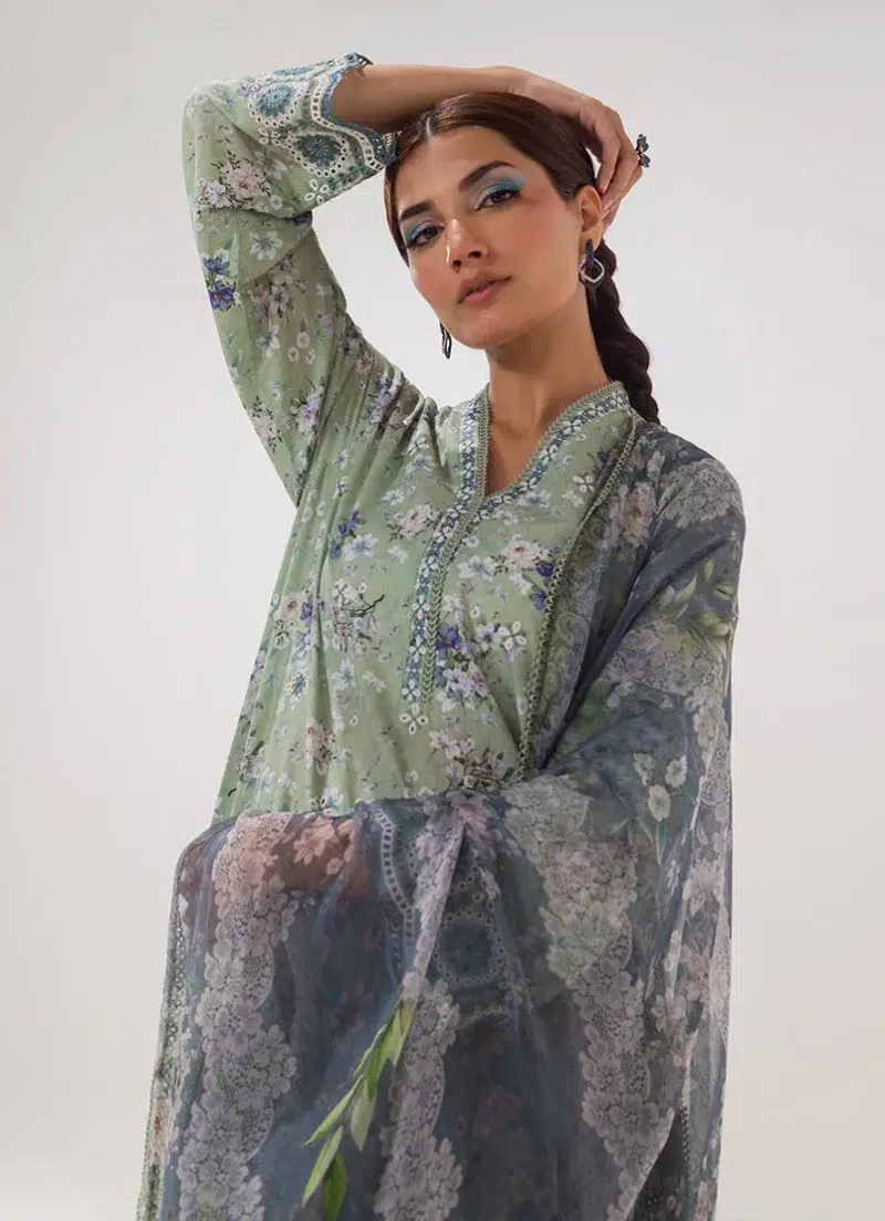 Image | Spring Collection | Green | Embroidered+printed Suit | 3 Pc