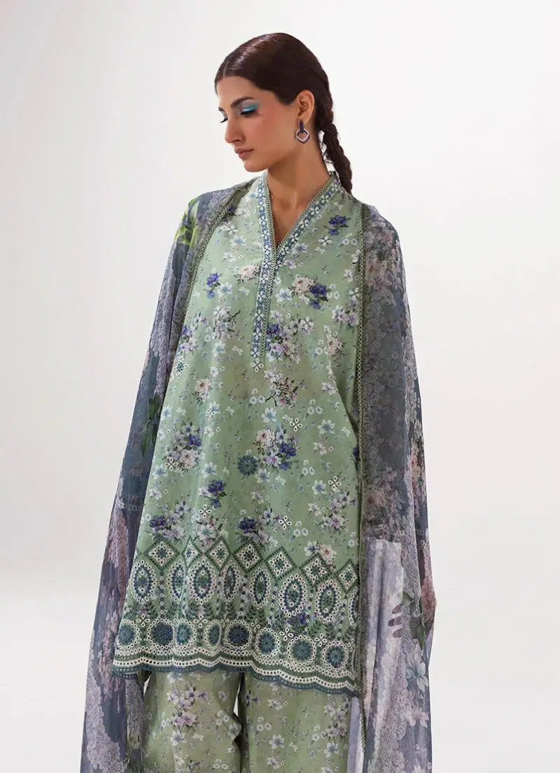 Image | Spring Collection | Green | Embroidered+printed Suit | 3 Pc