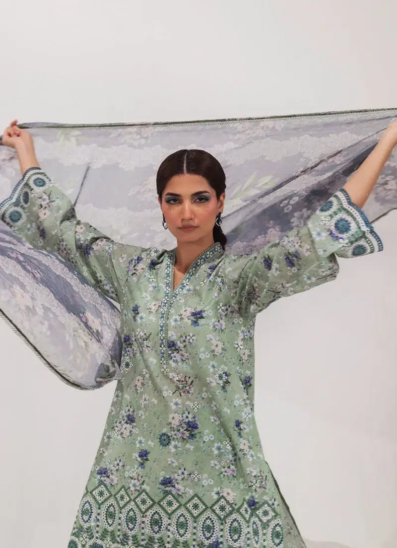 Image | Spring Collection | Green | Embroidered+printed Suit | 3 Pc