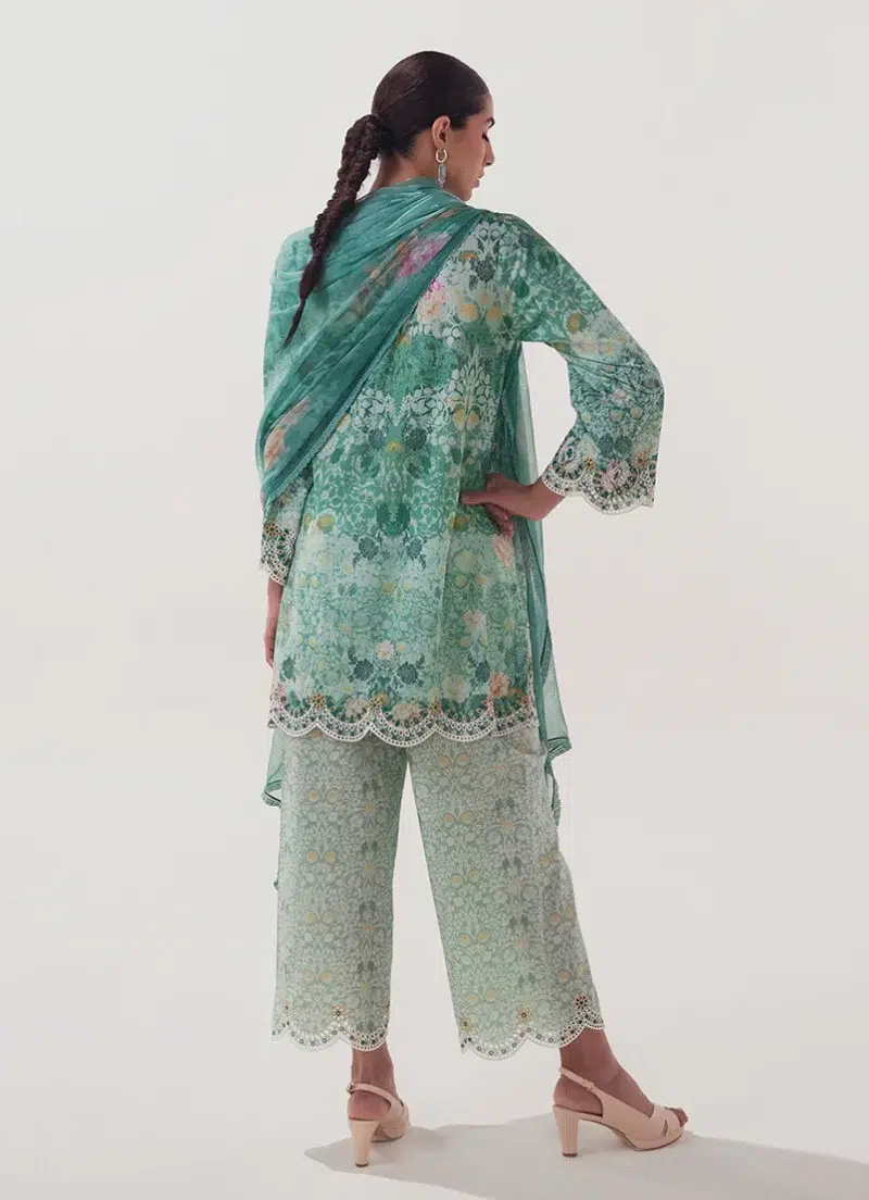Image | Spring Collection | Sea Green | Embroidered+printed Suit | 3 Pc