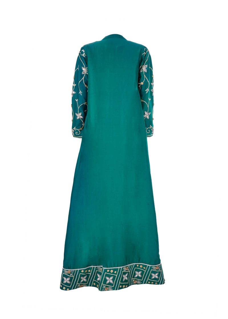 Maysarah Studio | Teal Green + Mustard | Stitched | Party wear | Jalabiya Style Kaftan | 1 pc set