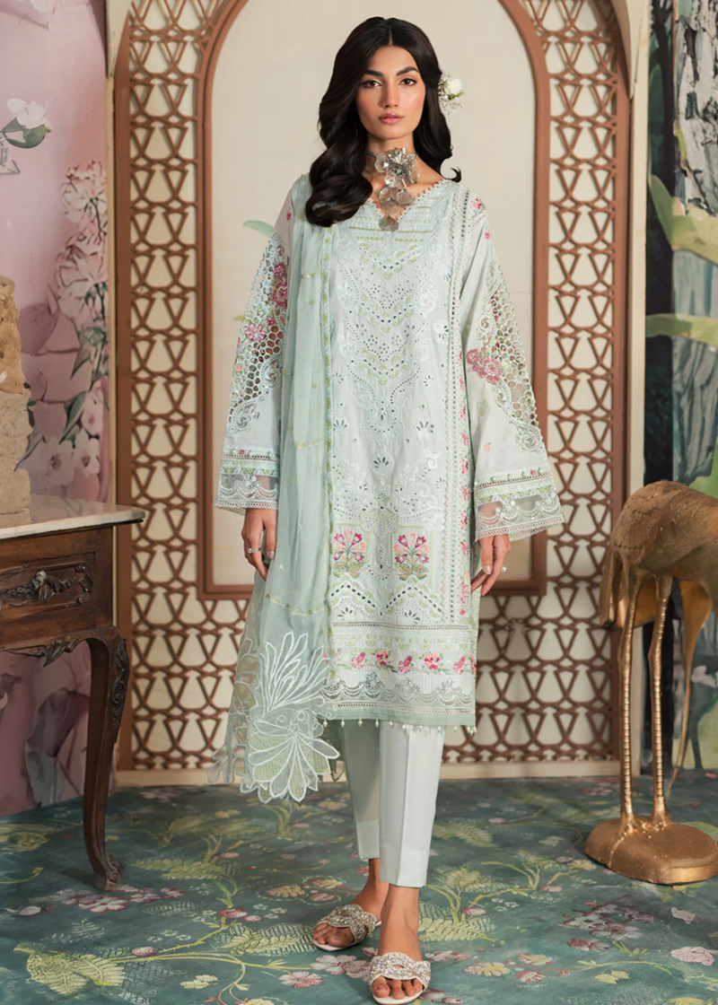 Emaan Adeel Luxury Lawn | Sky Blue | Unstitched | Party wear | Khadi Net and Organza | AR-07