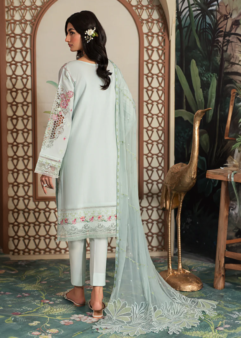 Emaan Adeel Luxury Lawn | Sky Blue | Unstitched | Party wear | Khadi Net and Organza | AR-07