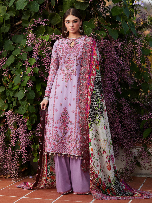 Hussain Rehar Luxury Lawn | Lavender | Unstitched | Feastive | Silk Dupatta | AYZEL