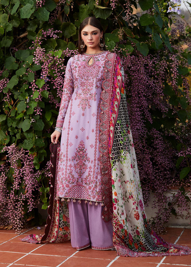 Hussain Rehar Luxury Lawn | Lavender | Unstitched | Feastive | Silk Dupatta | AYZEL