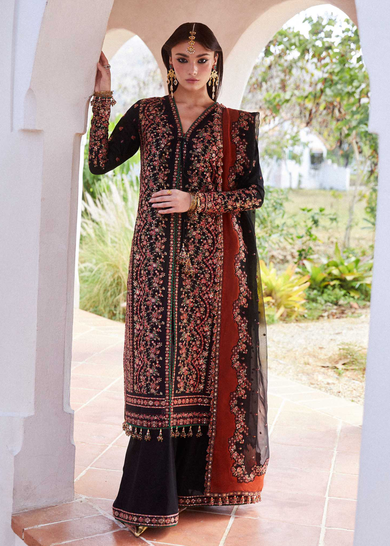 Hussain Rehar Luxury Lawn | Black | Unstitched | Feastive | Silk Dupatta | SIFOUNA