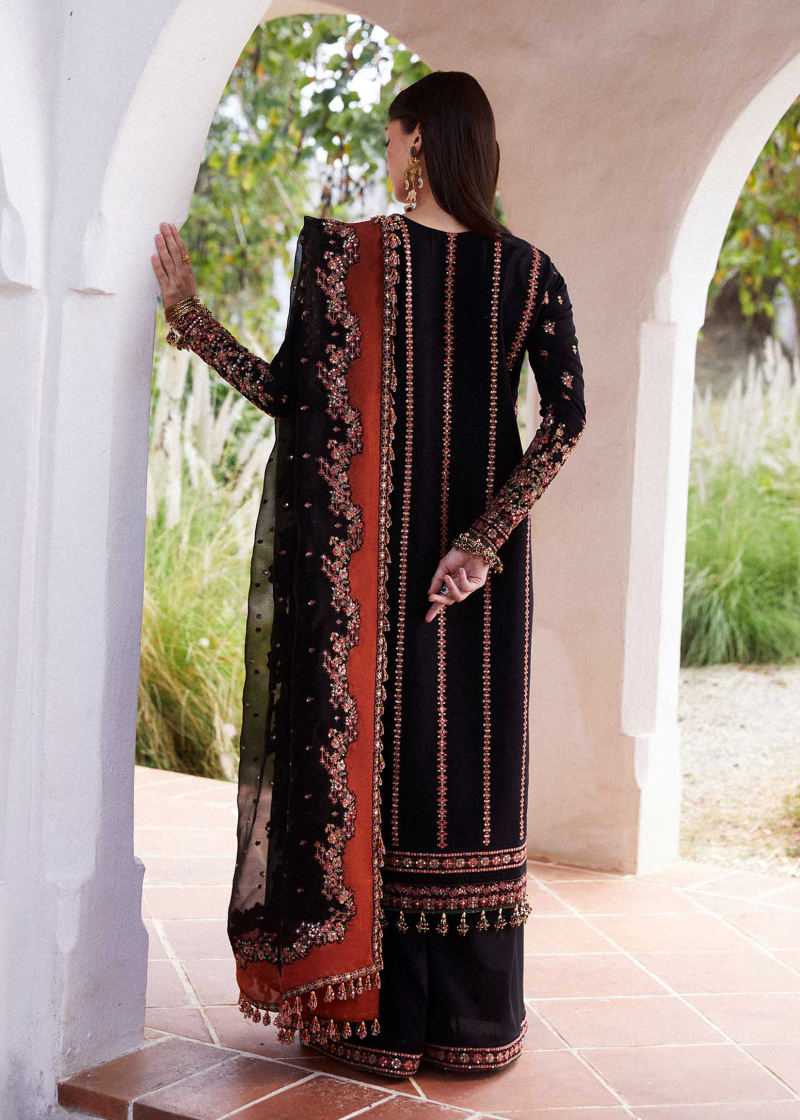 Hussain Rehar Luxury Lawn | Black | Unstitched | Feastive | Silk Dupatta | SIFOUNA