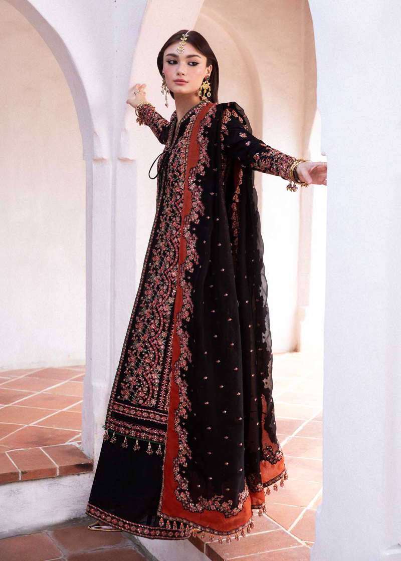 Hussain Rehar Luxury Lawn | Black | Unstitched | Feastive | Silk Dupatta | SIFOUNA