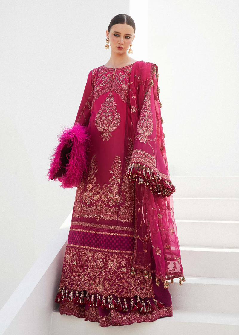 Hussain Rehar Luxury Lawn | Fuschia Pink | Unstitched | Feastive | Silk Dupatta | NORA
