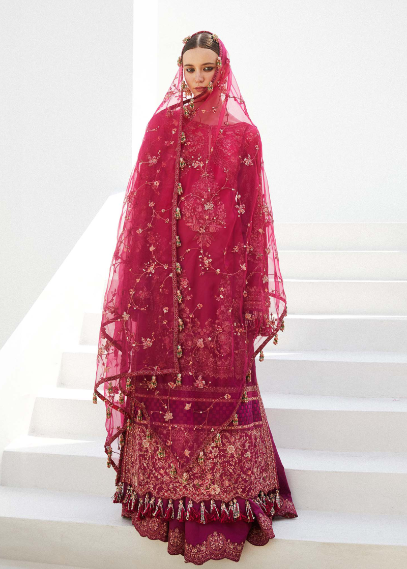 Hussain Rehar Luxury Lawn | Fuschia Pink | Unstitched | Feastive | Silk Dupatta | NORA