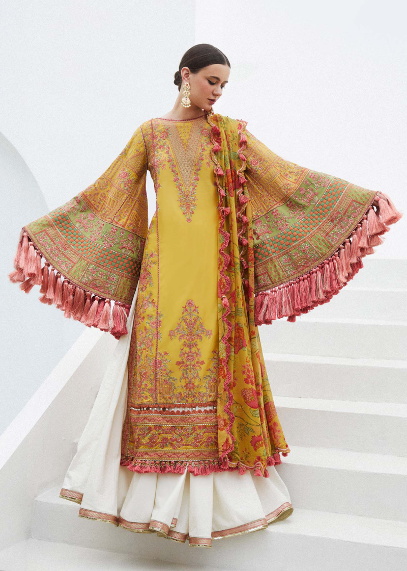 Hussain Rehar Luxury Lawn | Yellow | Unstitched | Feastive | Silk Dupatta | EUPHORIA