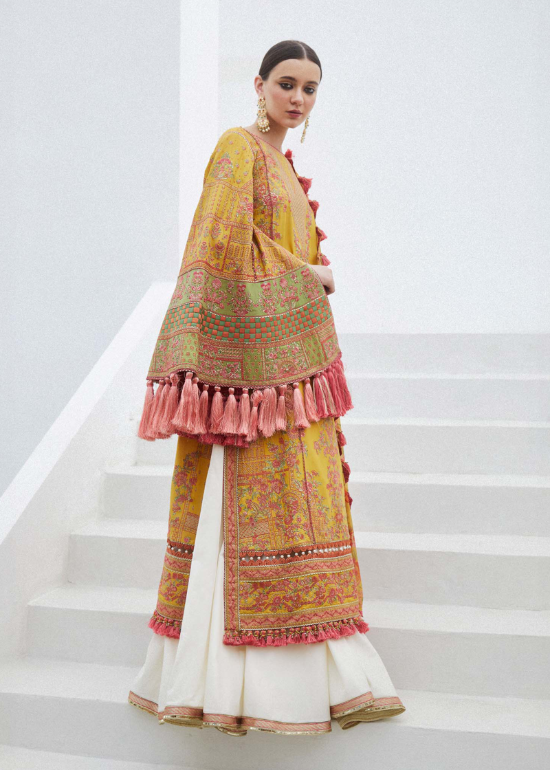 Hussain Rehar Luxury Lawn | Yellow | Unstitched | Feastive | Silk Dupatta | EUPHORIA