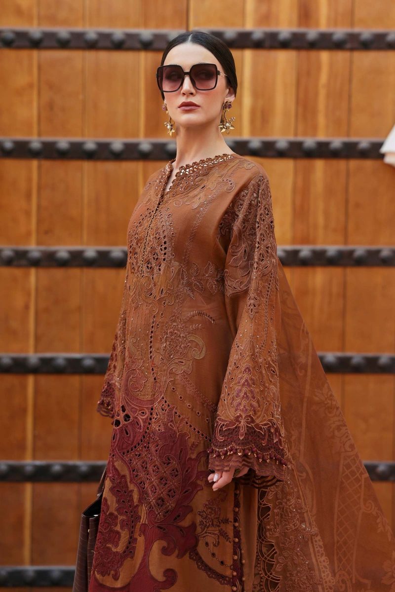 Maria.b | Luxury Lawn | Rust | Unstitched | Embroidered Net Suit | 3 Piece