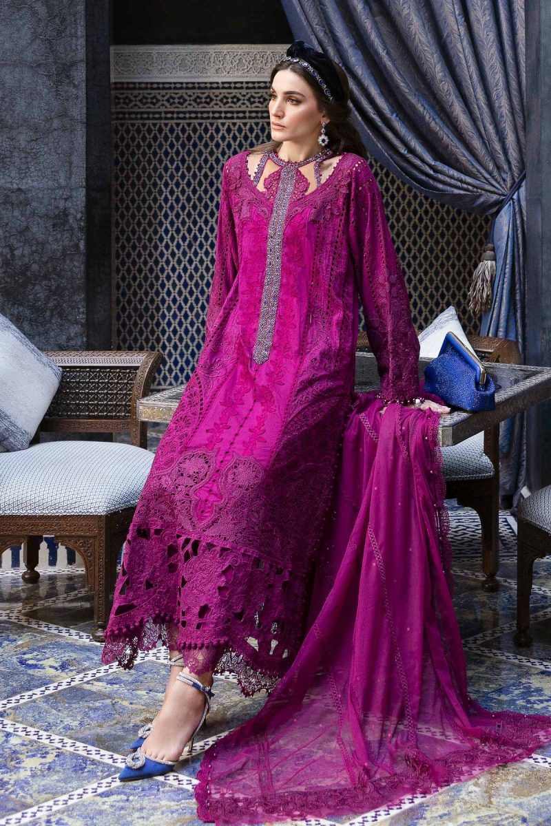 Maria.b | Luxury Lawn | Cofee | Unstitched | Embroidered Net Suit | 3 Piece