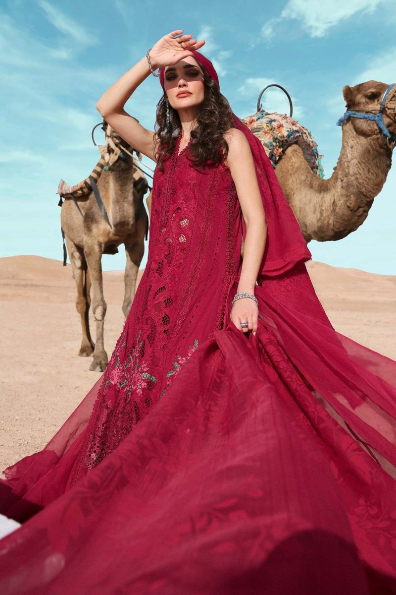 Maria.b | Luxury Lawn | Red | Unstitched | Embroidered Net Suit | 3 Piece