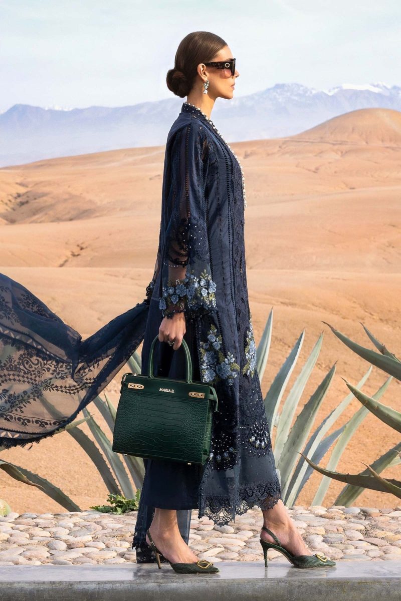 Maria.b | Luxury Lawn | Navy Blue | Unstitched | Embroidered Net Suit | 3 Piece