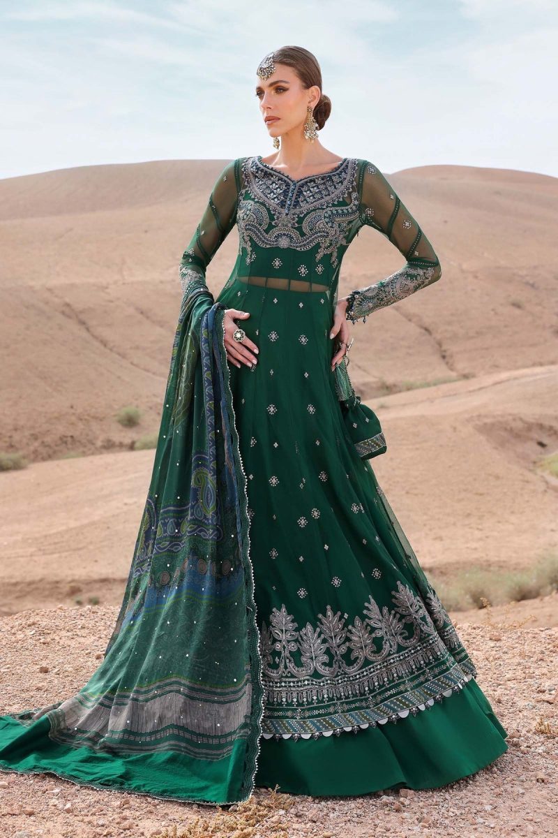 Maria.b | Luxury Lawn | Green | Unstitched | Embroidered Net Suit | 3 Piece