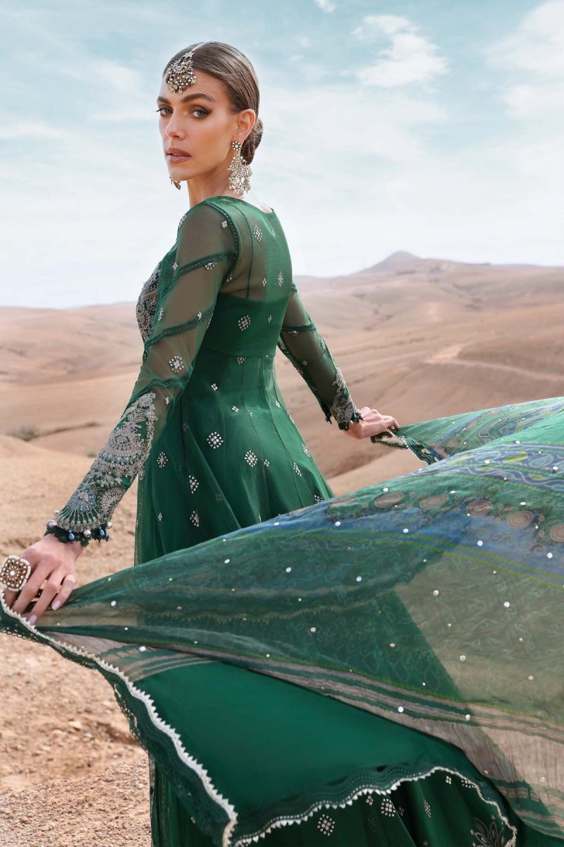 Maria.b | Luxury Lawn | Green | Unstitched | Embroidered Net Suit | 3 Piece