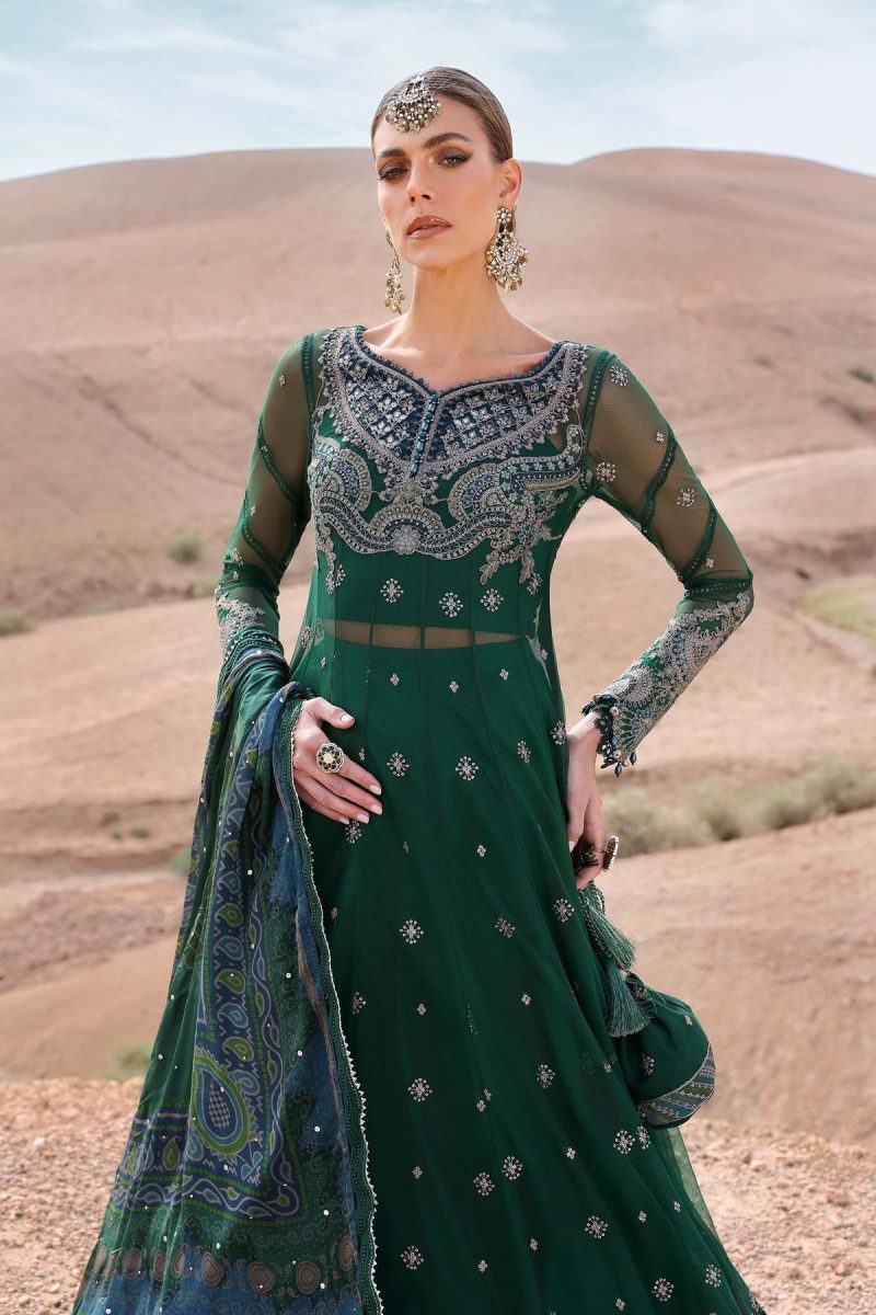 Maria.b | Luxury Lawn | Green | Unstitched | Embroidered Net Suit | 3 Piece