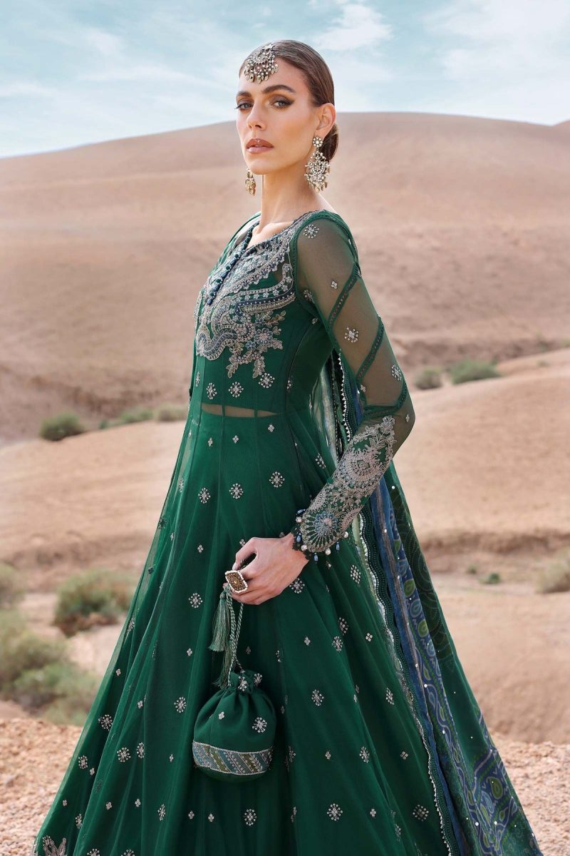 Maria.b | Luxury Lawn | Green | Unstitched | Embroidered Net Suit | 3 Piece
