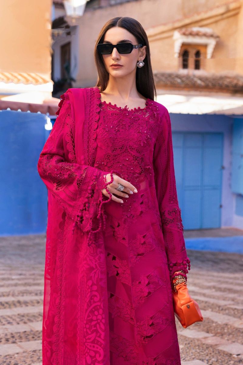 Maria.b | Luxury Lawn | Fuchsia Pink | Unstitched | Embroidered Net Suit | 3 Piece