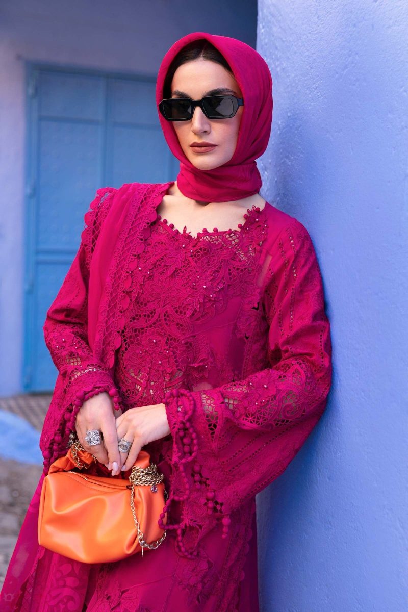 Maria.b | Luxury Lawn | Fuchsia Pink | Unstitched | Embroidered Net Suit | 3 Piece