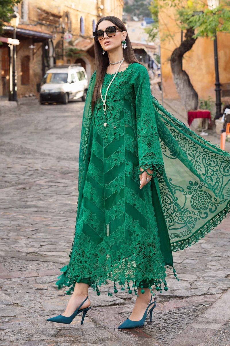 Maria.b | Luxury Lawn | Emerald Green | Unstitched | Embroidered Net Suit | 3 Piece