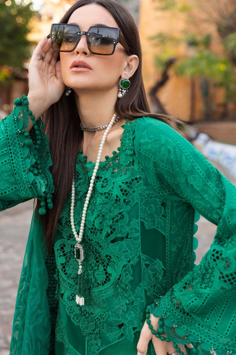 Maria.b | Luxury Lawn | Emerald Green | Unstitched | Embroidered Net Suit | 3 Piece