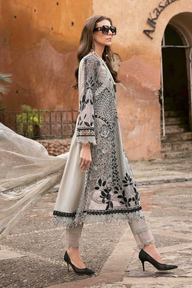 Maria.b | Luxury Lawn | Mouse Grey | Unstitched | Embroidered Net Suit | 3 Piece