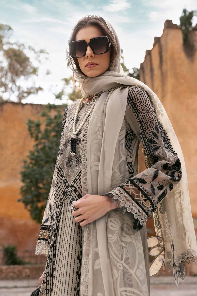 Maria.b | Luxury Lawn | Mouse Grey | Unstitched | Embroidered Net Suit | 3 Piece