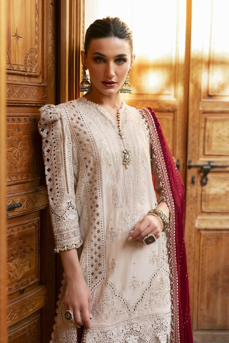 Maria.b | Luxury Lawn | Beige | Unstitched | Embroidered Net Suit | 3 Piece