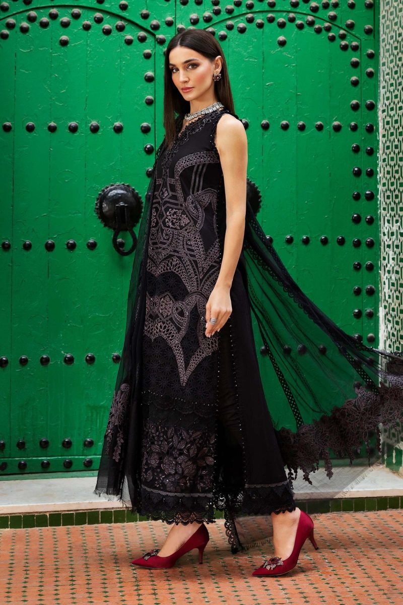 Maria.b | Luxury Lawn | Black | Unstitched | Embroidered Net Suit | 3 Piece