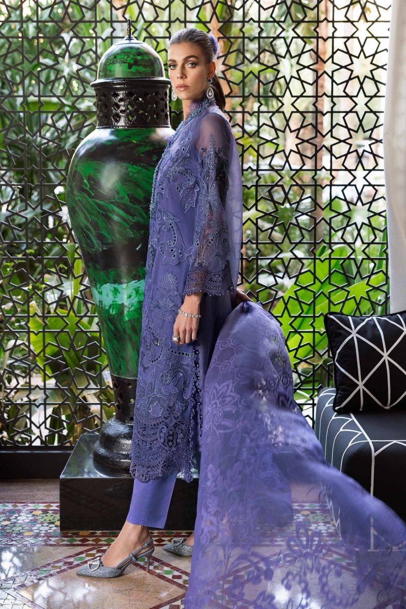 Maria.b | Luxury Lawn | Violet | Unstitched | Embroidered Net Suit | 3 Piece