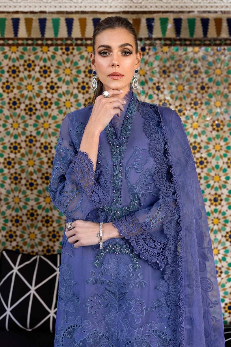 Maria.b | Luxury Lawn | Violet | Unstitched | Embroidered Net Suit | 3 Piece