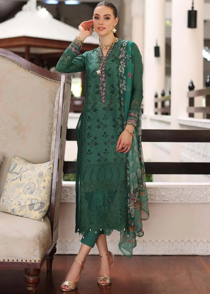 Noor By Saadia Luxe Chikankari Lawn | Teal Green | Unstitched | Party Wear | Chiffon Dupatta | 4A