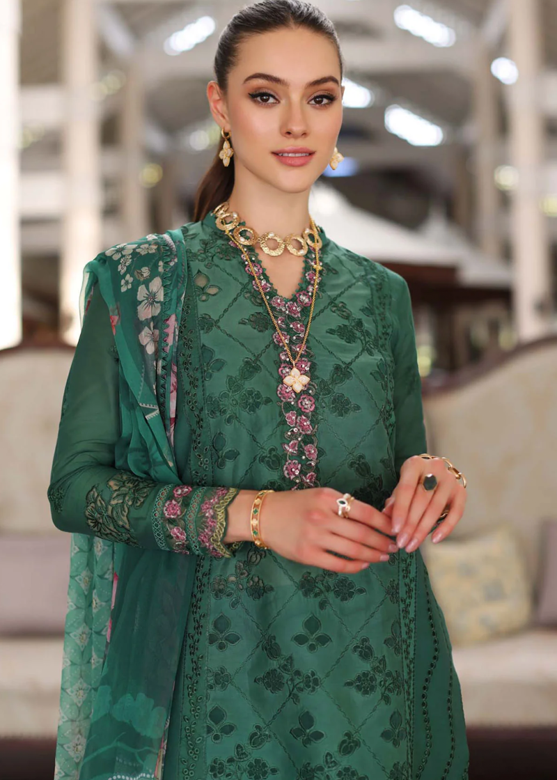 Noor By Saadia Luxe Chikankari Lawn | Teal Green | Unstitched | Party Wear | Chiffon Dupatta | 4A