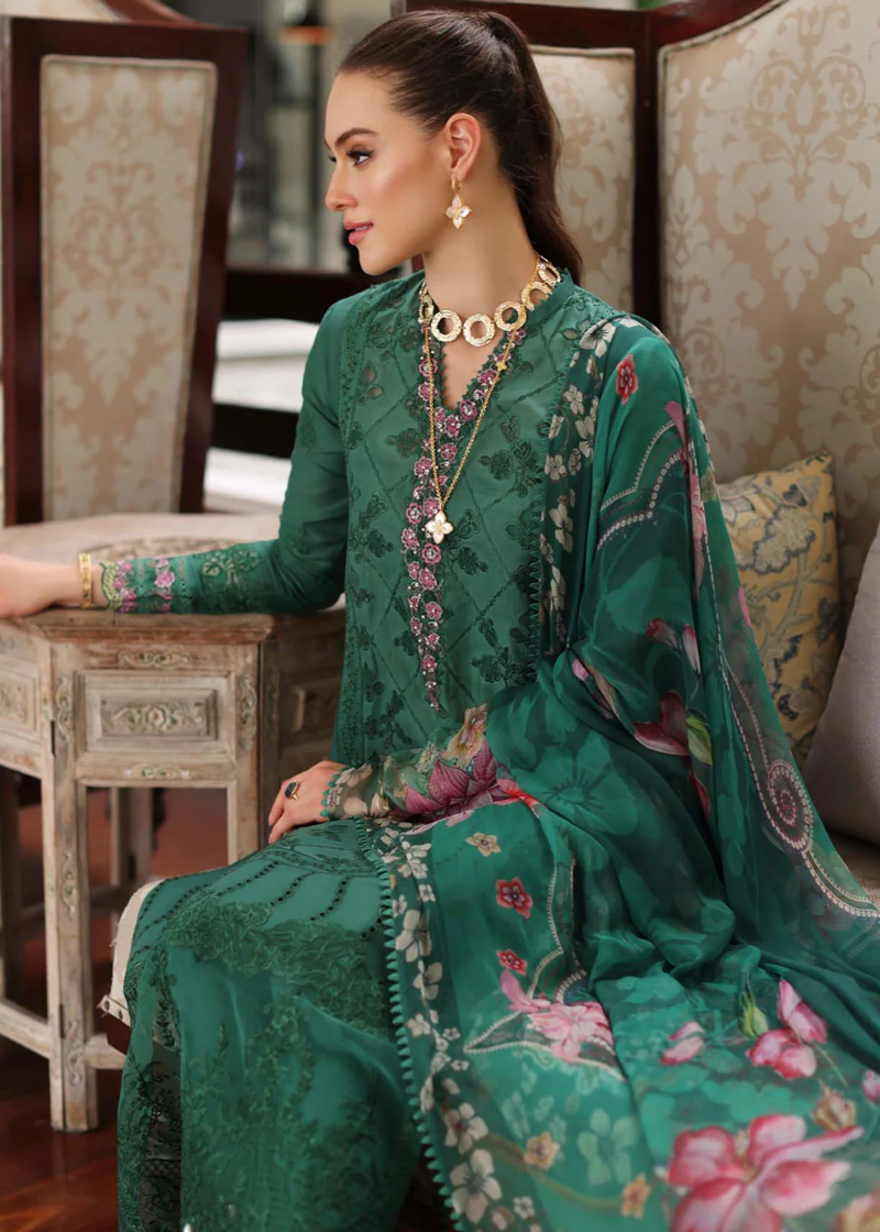 Noor By Saadia Luxe Chikankari Lawn | Teal Green | Unstitched | Party Wear | Chiffon Dupatta | 4A