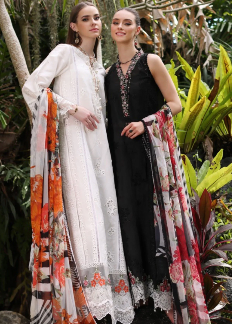 Noor By Saadia Luxe Chikankari Lawn | Black | Unstitched | Party Wear | Chiffon Dupatta | 6A