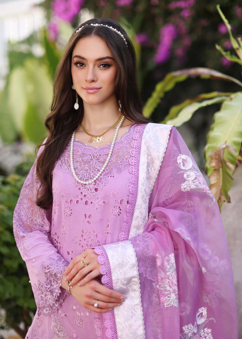 Noor By Saadia Luxe Chikankari Lawn | Pink | Unstitched | Party Wear | Chiffon Dupatta | 9A