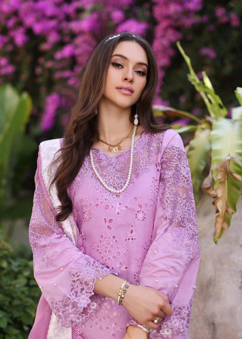 Noor By Saadia Luxe Chikankari Lawn | Pink | Unstitched | Party Wear | Chiffon Dupatta | 9A