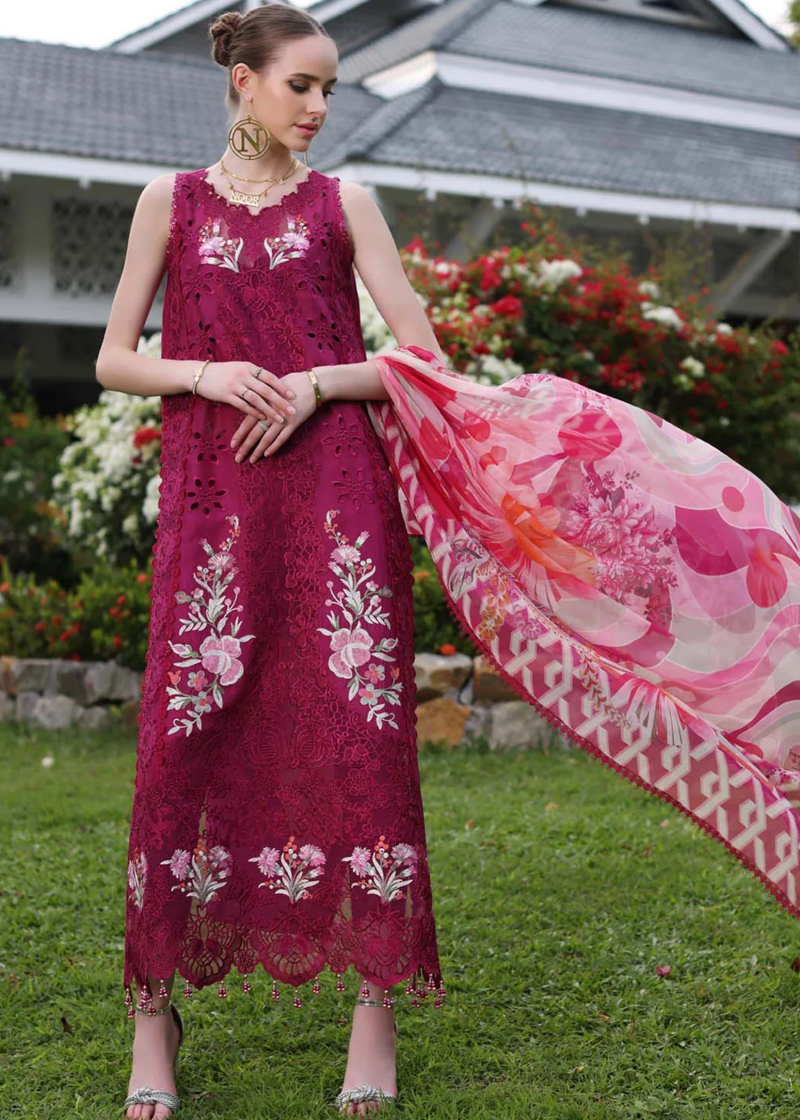 Noor By Saadia Luxe Chikankari Lawn | Dark Purple | Unstitched | Party Wear | Chiffon Dupatta | 10A