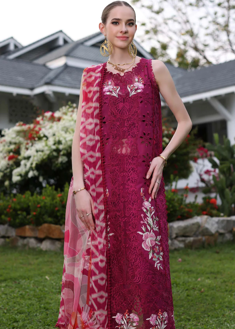 Noor By Saadia Luxe Chikankari Lawn | Dark Purple | Unstitched | Party Wear | Chiffon Dupatta | 10A