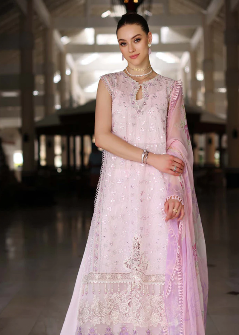 Noor By Saadia Luxe Chikankari Lawn | Baby Pink | Unstitched | Party Wear | Chiffon Dupatta | 11A