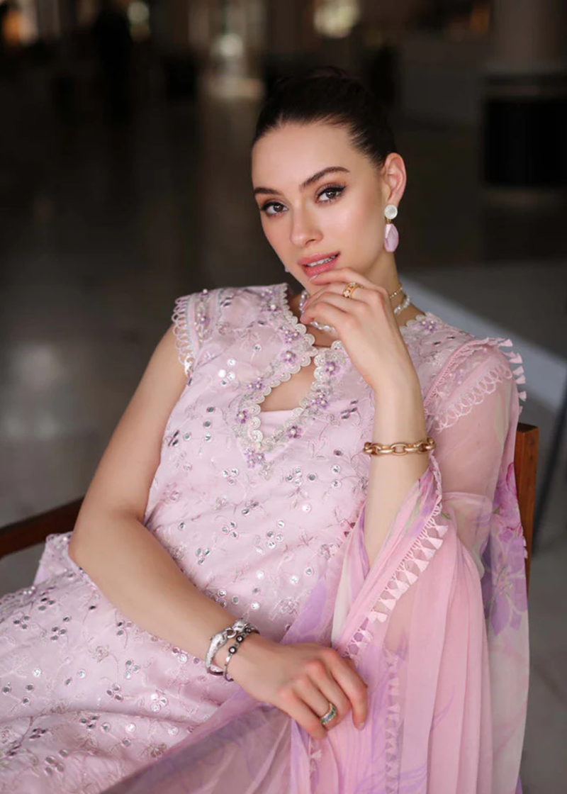 Noor By Saadia Luxe Chikankari Lawn | Baby Pink | Unstitched | Party Wear | Chiffon Dupatta | 11A