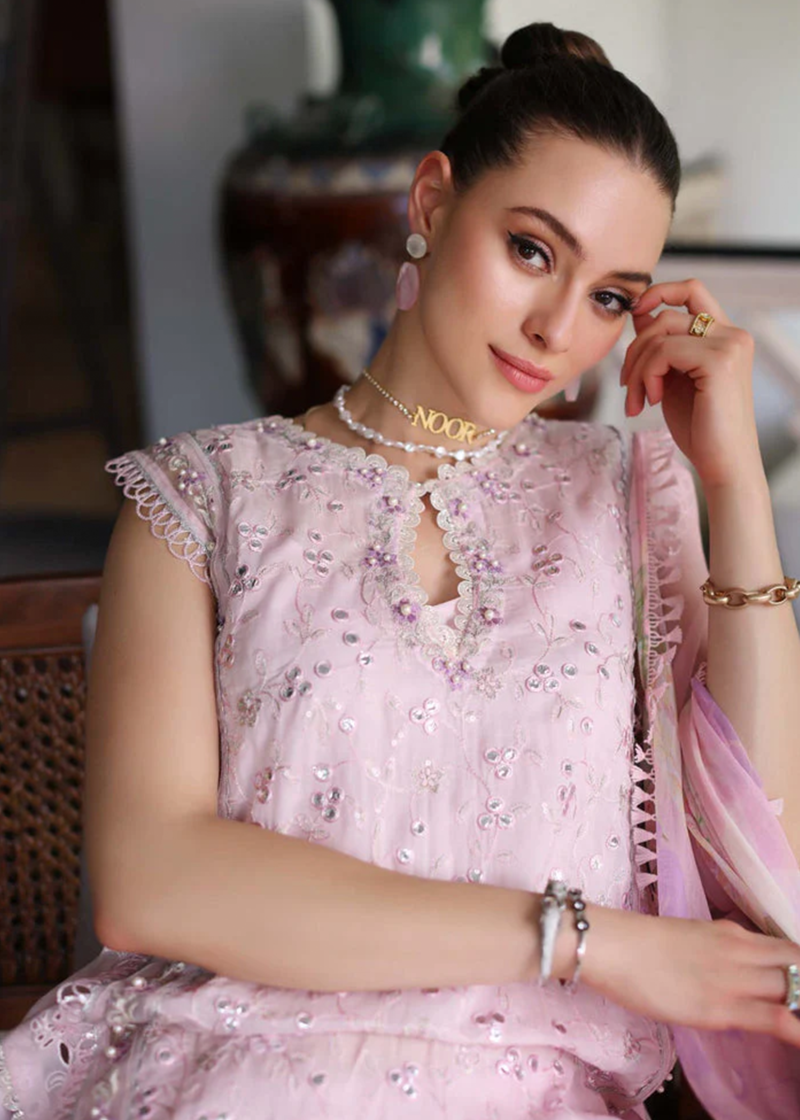 Noor By Saadia Luxe Chikankari Lawn | Baby Pink | Unstitched | Party Wear | Chiffon Dupatta | 11A