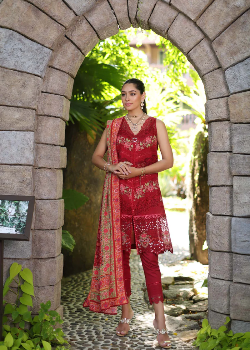 Noor By Saadia Luxe Chikankari Lawn | Maroon | Unstitched | Party Wear | Chiffon Dupatta | 12A