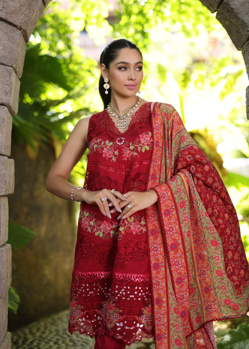 Noor By Saadia Luxe Chikankari Lawn | Maroon | Unstitched | Party Wear | Chiffon Dupatta | 12A