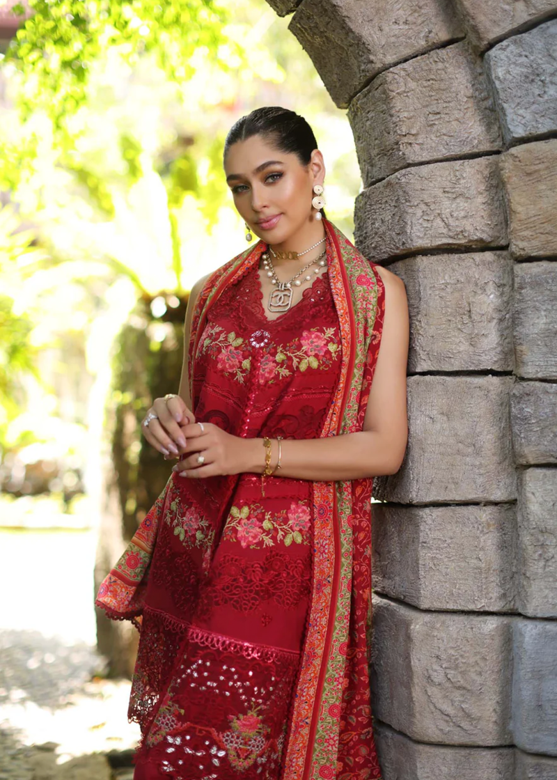 Noor By Saadia Luxe Chikankari Lawn | Maroon | Unstitched | Party Wear | Chiffon Dupatta | 12A