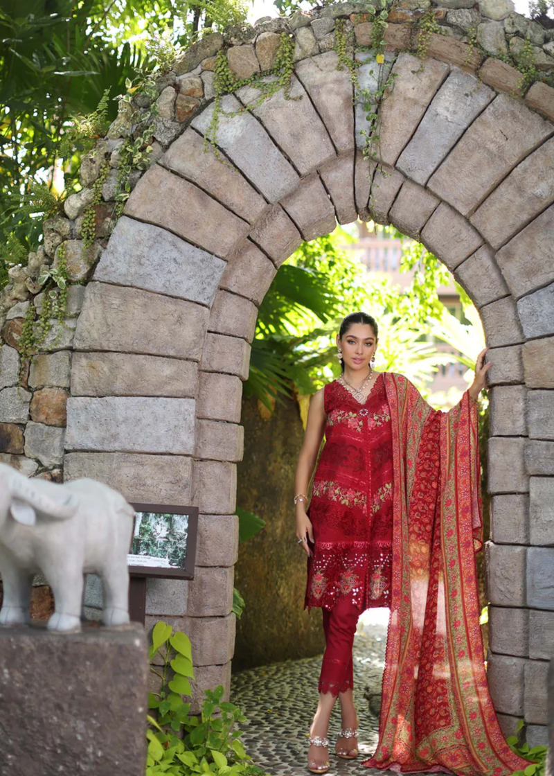 Noor By Saadia Luxe Chikankari Lawn | Maroon | Unstitched | Party Wear | Chiffon Dupatta | 12A