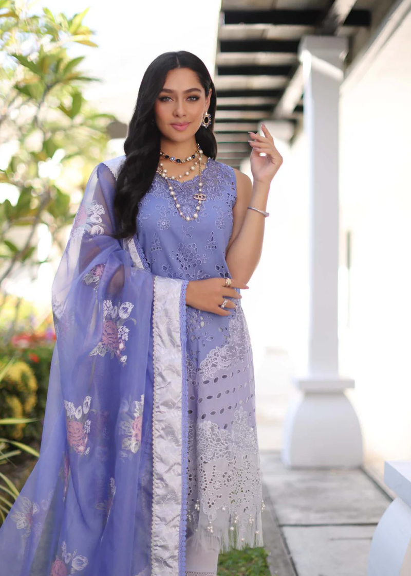 Noor By Saadia Luxe Chikankari Lawn | Purple | Unstitched | Party Wear | Chiffon Dupatta | 9B